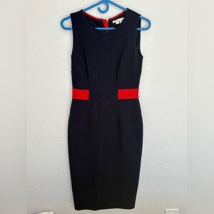 Boden Navy Midi Sheath Dress with Orange Waist Detail. Women’s 6